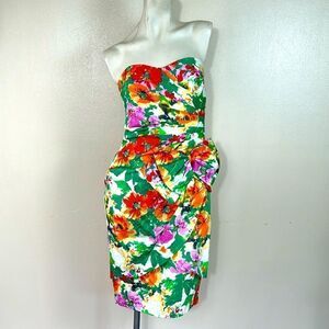 vintage evenings by pantagis strapless floral cocktail dress size 3/4 80s bow